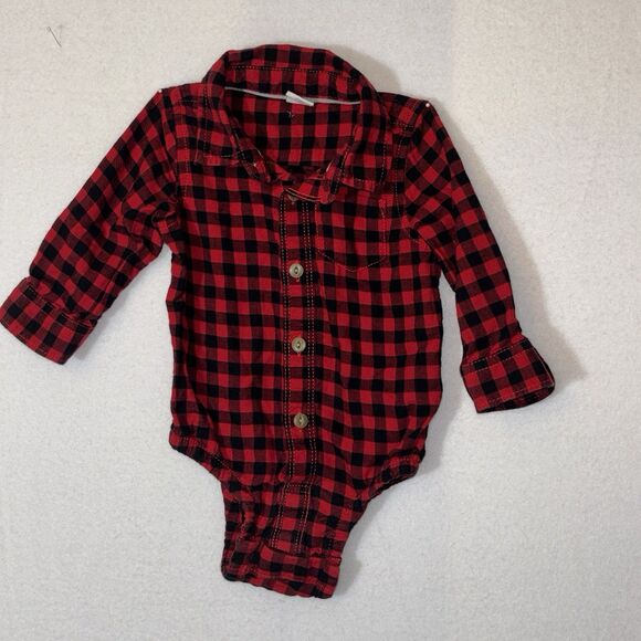 Baby gap Buffalo Plaid One Piece‎ Button Up Shirt 6 To 9 Months - Picture 1 of 3